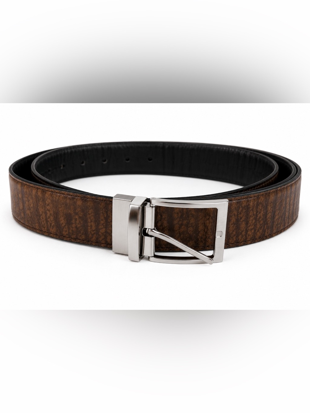 Men's Genuine Buffalo Leather Reversible Belt Brown Black Twist Buckle Size 102